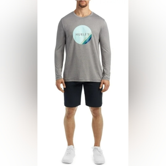 Men's Hurley Long Sleeve Moisture Wicking Shirt, Grey, Large, Pre-owned - Picture 1 of 9